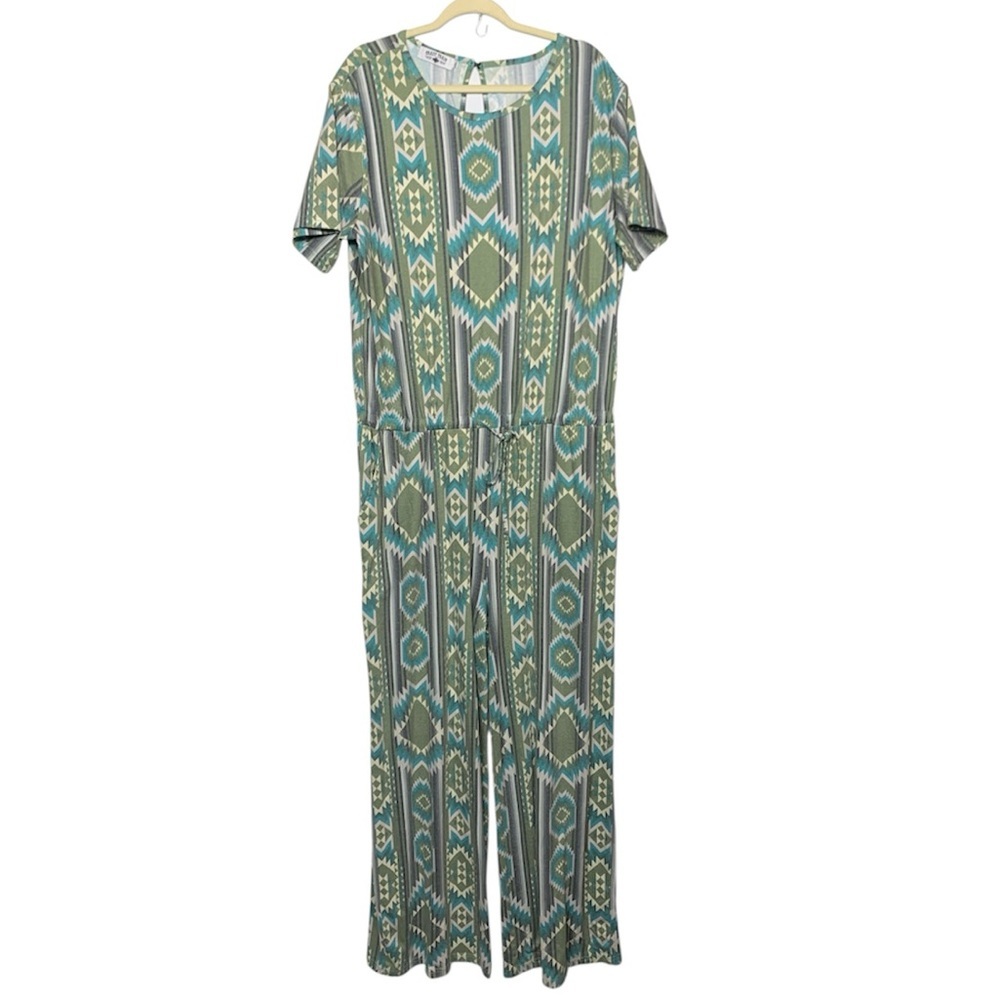 Crazy Train Green and Cream Patterned Jumpsuit